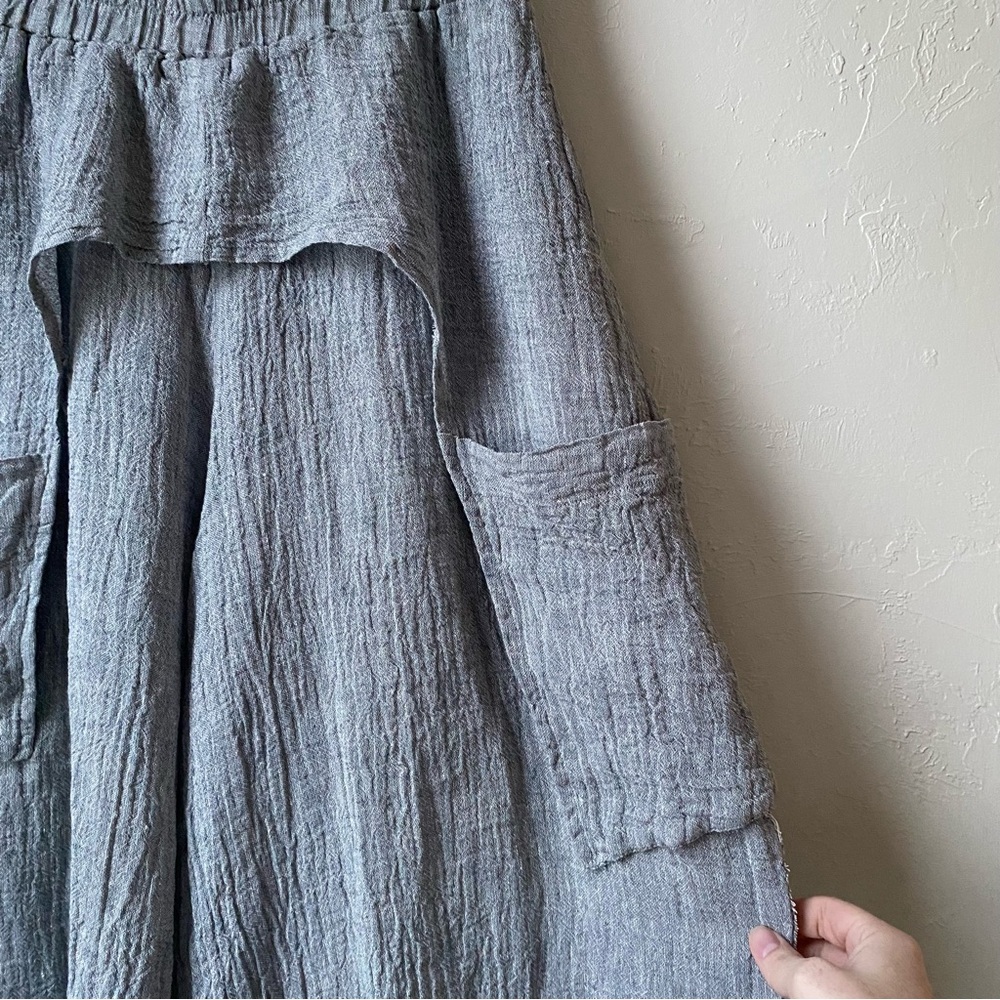 Luukaa Boho Lagenlook Gray Linen Wide Leg Trouser - Picture 4 of 9